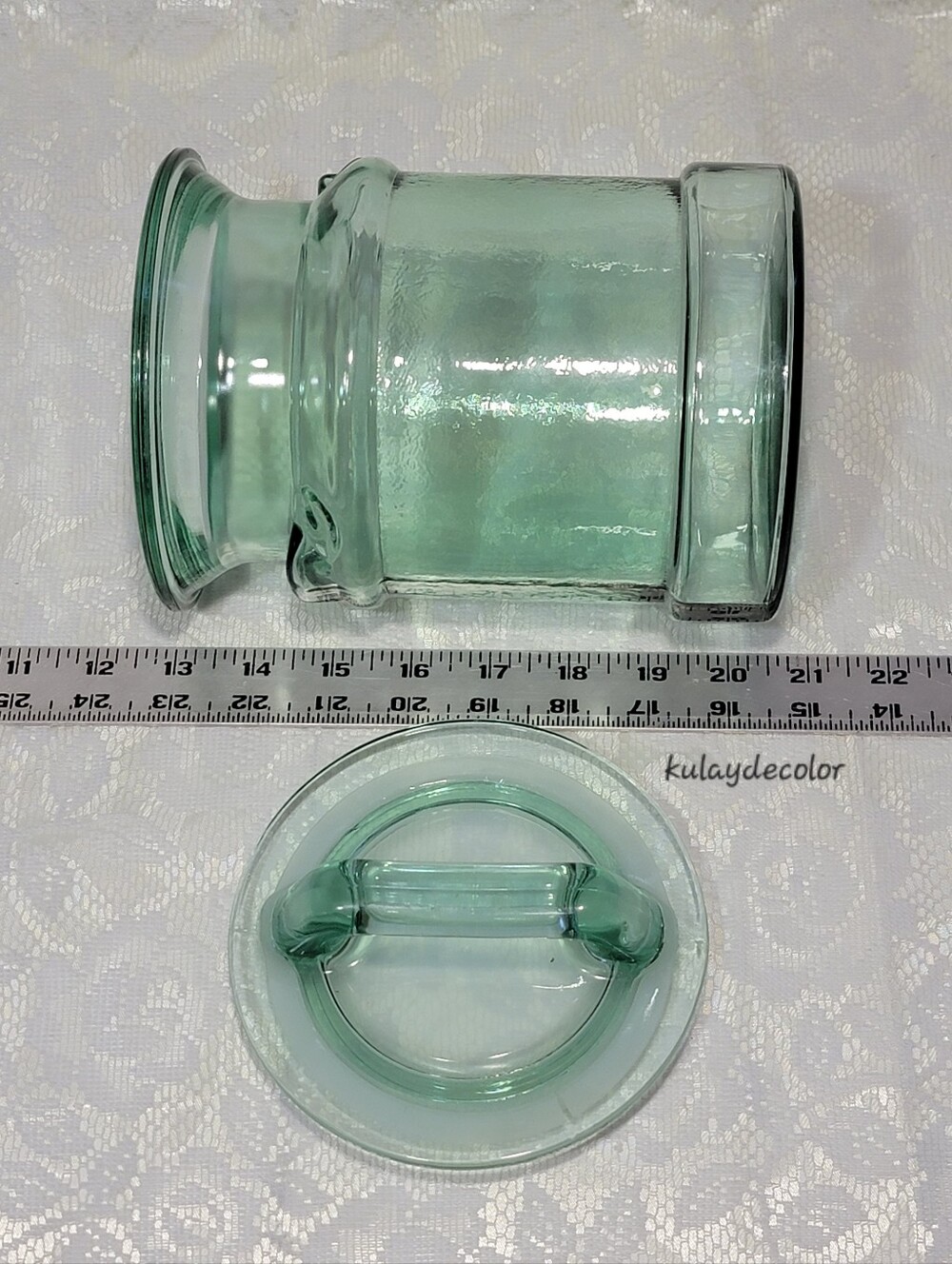 Vintage Green Glass Cookie Jar Canister Storage Jar w/ Lid Recycled Glass Style - Picture 12 of 16